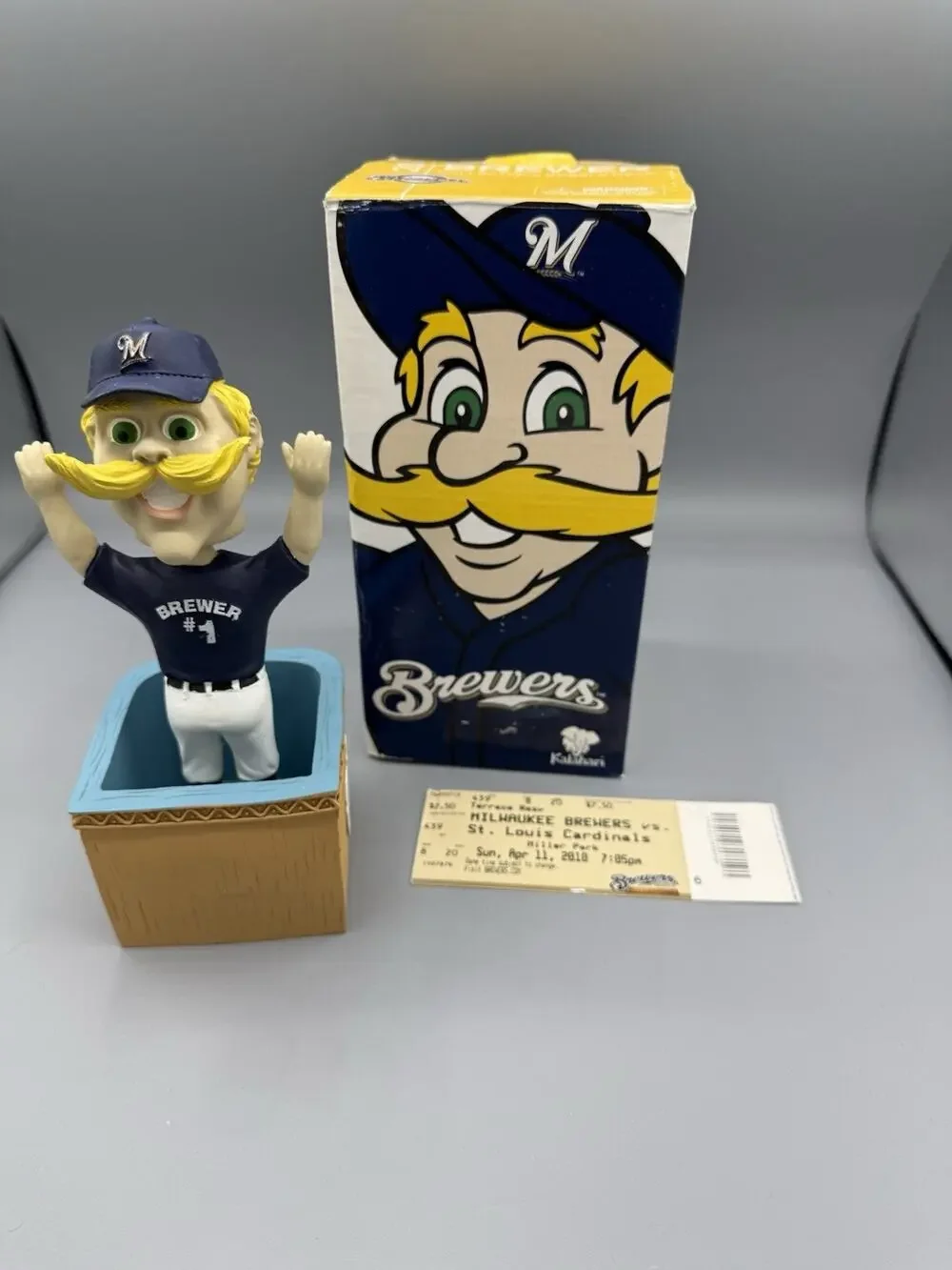 2010 Bernie Brewer Kalahari Splash Zone Bobblehead Brewers SGA Box Ticket